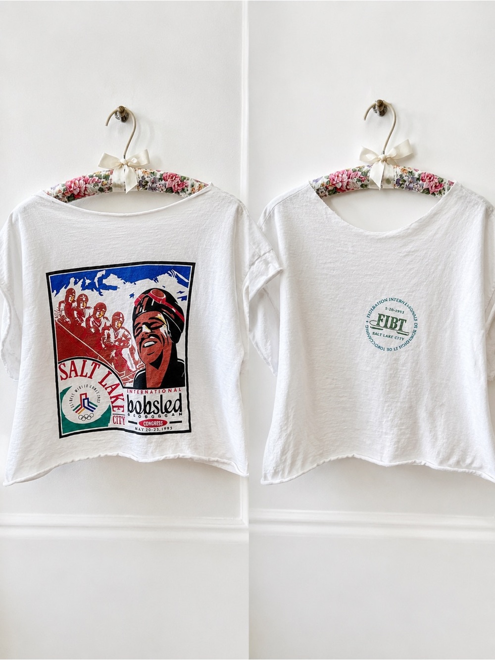 Vintage 1993 Salt Lake City Bobsled Congress Crop Graphic Tee